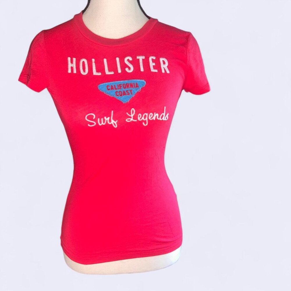 Vintage Hollister Fitted T Shirt Baby Tee with distressed letter graphic